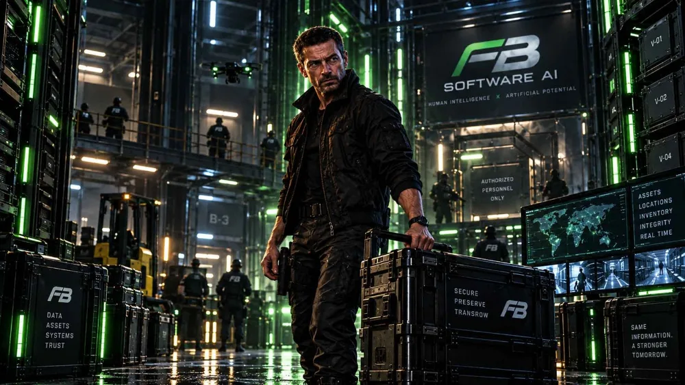 Locke beside the storage crates